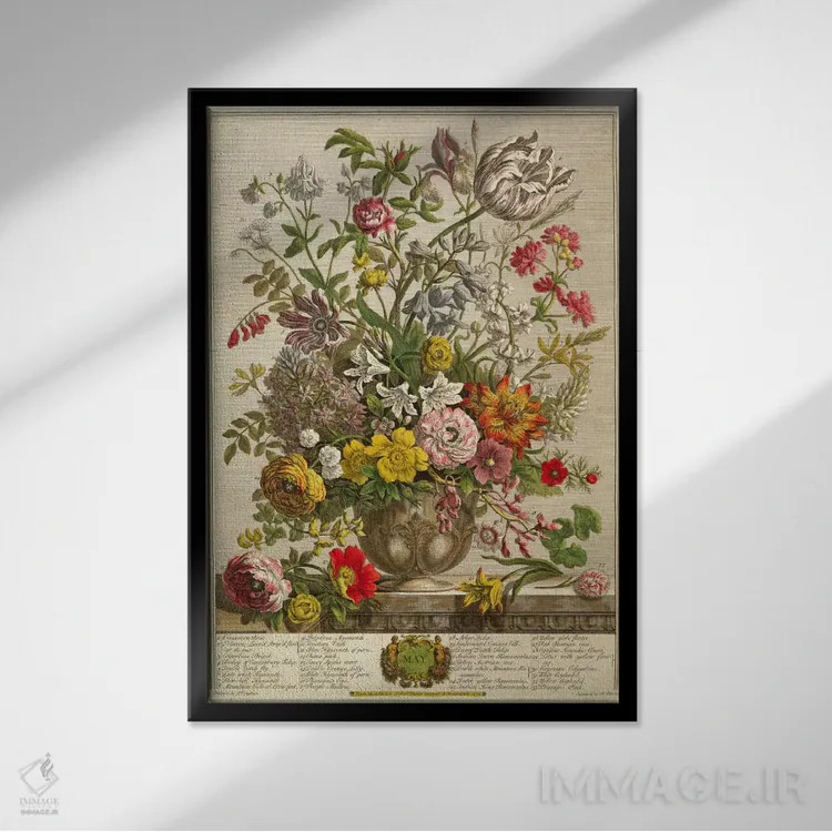 تابلو مه (از مجموعه "دوازده ماه گلها" اثر رابرت فربر) اثر پییتر کاستیلز - نمای قابدار مشکی