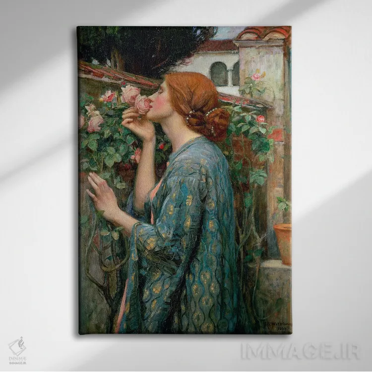 تابلو 1908,روح گل رز، ۱۹۰۸ اثر جان ویلیام واترهاوس (نقاش انگلیسی سبک پره-رافائلیت) - نمای روبهرو روی دیوار