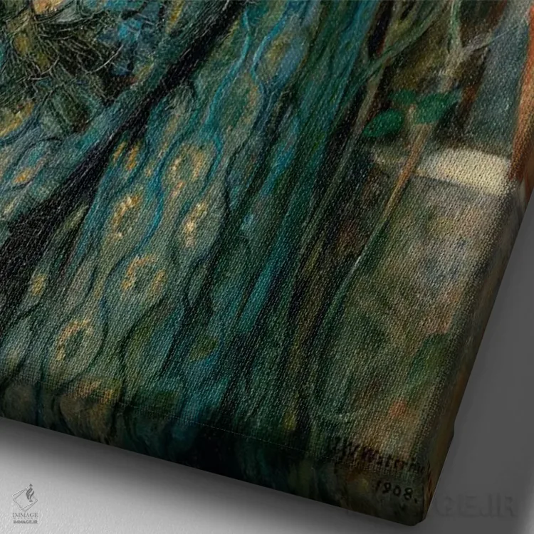 تابلو 1908,روح گل رز، ۱۹۰۸ اثر جان ویلیام واترهاوس (نقاش انگلیسی سبک پره-رافائلیت) - نمای نزدیک بافت بوم