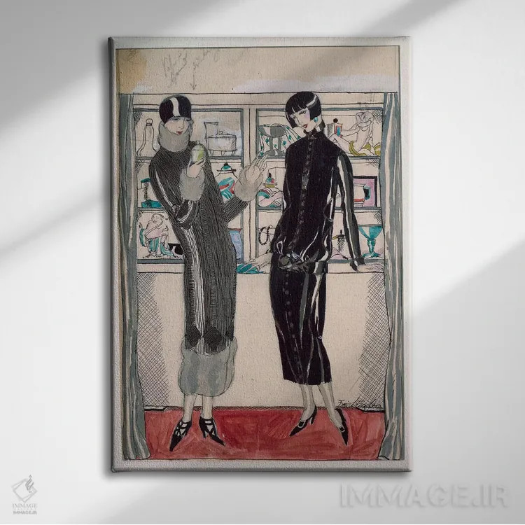 تابلو by M. Friedlaender, watercolor,صفحه مد زنانه دهه ۲۰، اثر ام. فریدلندر، آبرنگ اثر هنرمند ناشناس - نمای روبهرو روی دیوار