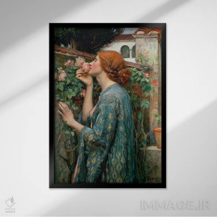 تابلو 1908,روح گل رز، ۱۹۰۸ اثر جان ویلیام واترهاوس (نقاش انگلیسی سبک پره-رافائلیت) - نمای قابدار مشکی