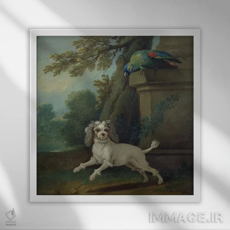 تابلو ززا، سگ، حدود ۱۷۳۰ اثر ژان باتیست اودری - نمای قابدار سفید