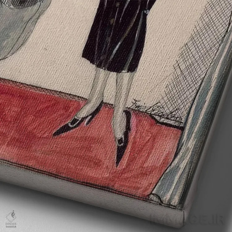 تابلو by M. Friedlaender, watercolor,صفحه مد زنانه دهه ۲۰، اثر ام. فریدلندر، آبرنگ اثر هنرمند ناشناس - نمای نزدیک بافت بوم