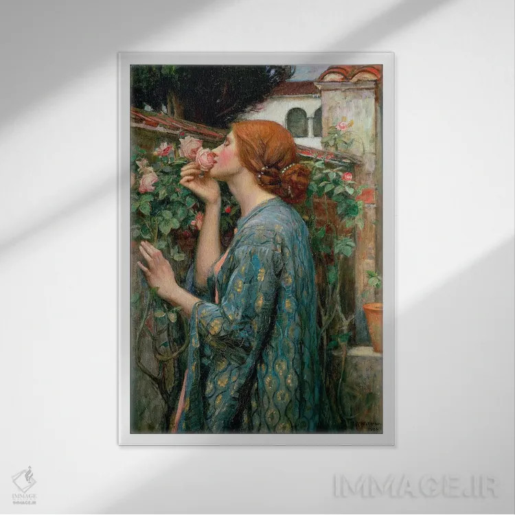 تابلو 1908,روح گل رز، ۱۹۰۸ اثر جان ویلیام واترهاوس (نقاش انگلیسی سبک پره-رافائلیت) - نمای قابدار سفید