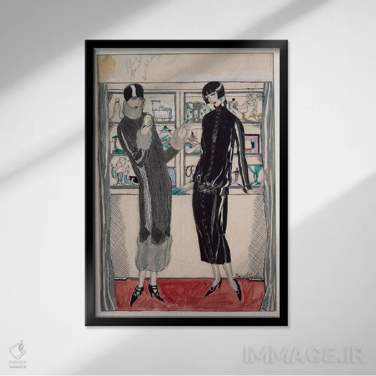 تابلو by M. Friedlaender, watercolor,صفحه مد زنانه دهه ۲۰، اثر ام. فریدلندر، آبرنگ اثر هنرمند ناشناس - نمای قابدار مشکی