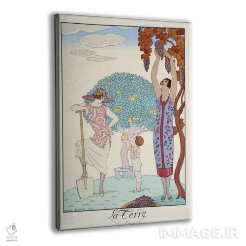 تابلو from 'Falbalas & Fanfreluches, Almanach des Modes Présentes,زمین، از "فالبالا و فانفرلوش، سالنامه مُدهای حاضر" اثر جورج باربیه (طراح و تصویرگر فرانسوی) - نمای پرسپکتیو محصول