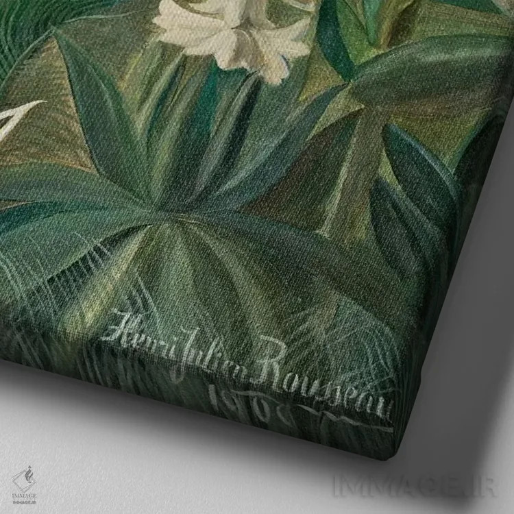 تابلو 1909,جنگل استوایی (نواحی استوا)، ۱۹۰۹ اثر آنری روسو - نمای نزدیک بافت بوم