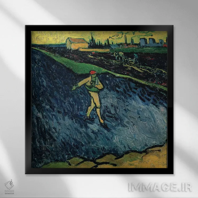 تابلو 1888,بذرپاش، ۱۸۸۸ اثر ونسان ون گوگ (نقاش مشهور هلندی پستامپرسیونیسم) - نمای قابدار مشکی