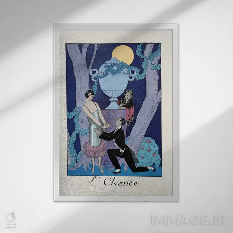 تابلو from 'Falbalas & Fanfreluches, Almanach des Modes Présentes,حرص، از "فالبالا و فانفرلوش، سالنامه مُدهای حاضر" اثر جورج باربیه (طراح و تصویرگر فرانسوی) - نمای قابدار سفید