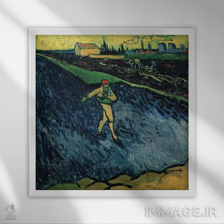 تابلو 1888,بذرپاش، ۱۸۸۸ اثر ونسان ون گوگ (نقاش مشهور هلندی پستامپرسیونیسم) - نمای قابدار سفید