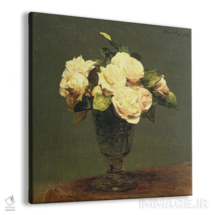 تابلو 1873,رزهای سفید، ۱۸۷۳ اثر اگناس آنری ژان تئودور فانتن-لاتور - نمای پرسپکتیو محصول