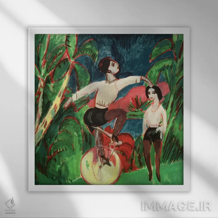 تابلو 1911,دوچرخهسوار تکچرخه، ۱۹۱۱ اثر ارنست لودویگ کیرشنر (نقاش اکسپرسیونیست آلمانی) - نمای قابدار سفید