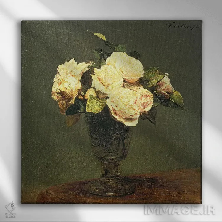 تابلو 1873,رزهای سفید، ۱۸۷۳ اثر اگناس آنری ژان تئودور فانتن-لاتور - نمای روبهرو روی دیوار