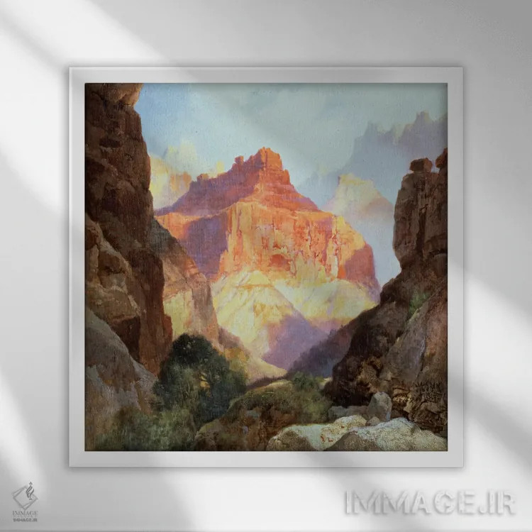 تابلو Grand Canyon of Arizona, 1917,زیر دیوار سرخ، گرند کنیون آریزونا، ۱۹۱۷ اثر توماس موران (نقاش منظره آمریکایی) - نمای قابدار سفید
