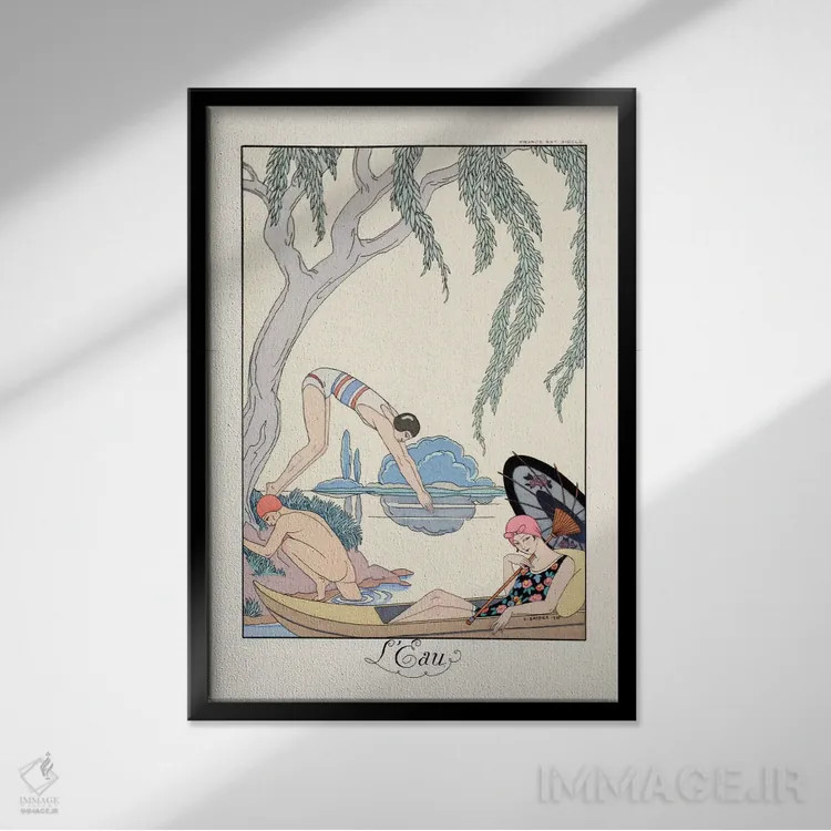 تابلو آب، از "فالبالا و فانفرلوش، سالنامهٔ مد زمان" اثر جورج باربیه (طراح و تصویرگر فرانسوی) - نمای قابدار مشکی