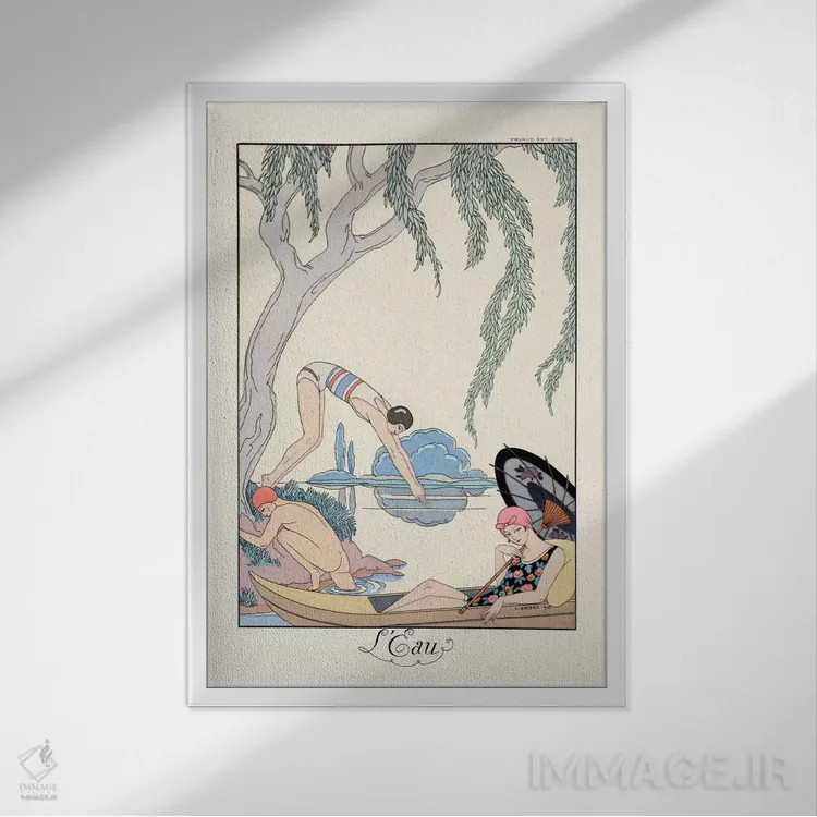 تابلو آب، از "فالبالا و فانفرلوش، سالنامهٔ مد زمان" اثر جورج باربیه (طراح و تصویرگر فرانسوی) - نمای قابدار سفید