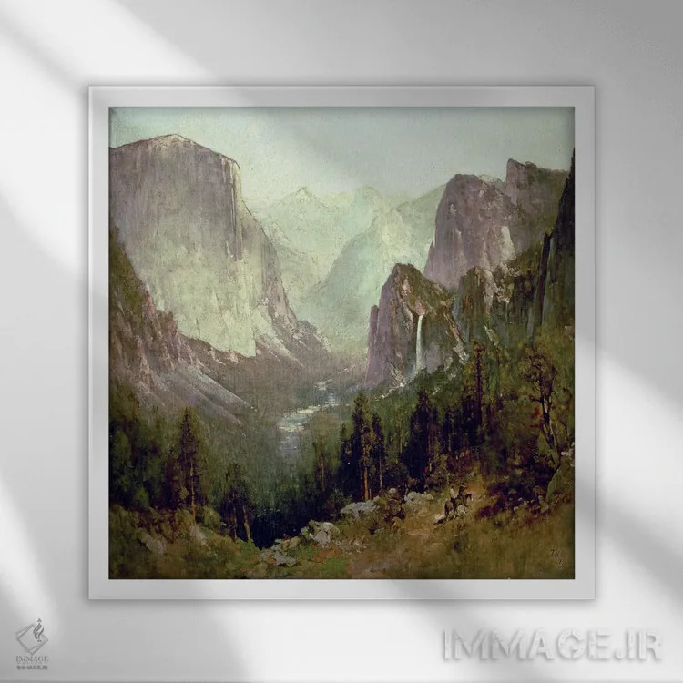 تابلو 1890,شکار در یوسمیتی، ۱۸۹۰ اثر توماس هیل - نمای قابدار سفید