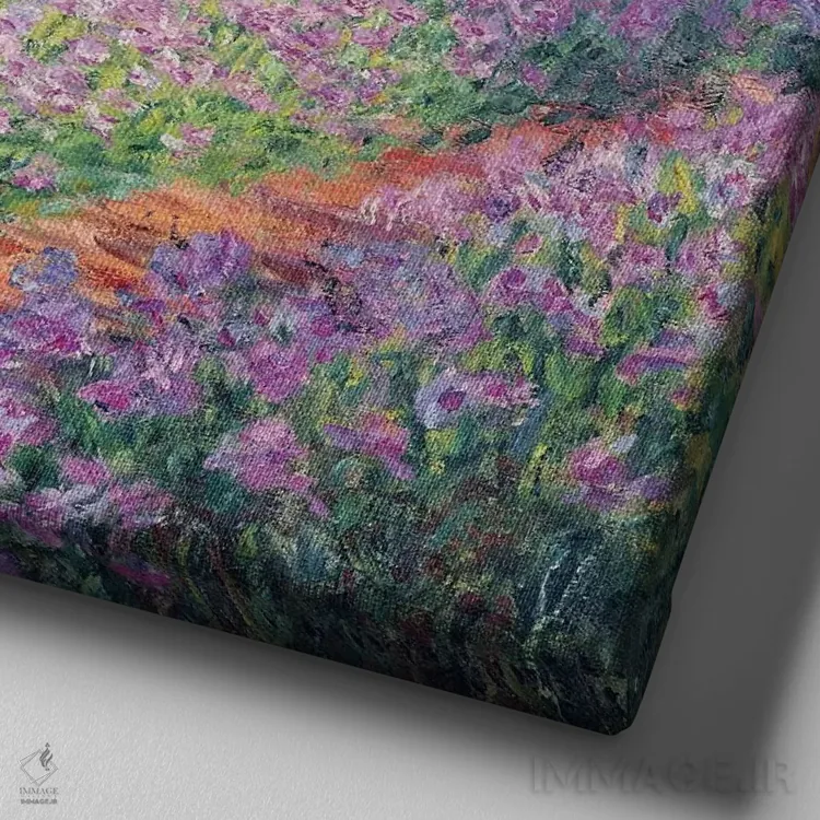 تابلو باغ هنرمند در ژیورنی، ۱۹۰۰ اثر کلود مونه (نقاش معروف فرانسوی) - نمای نزدیک بافت بوم