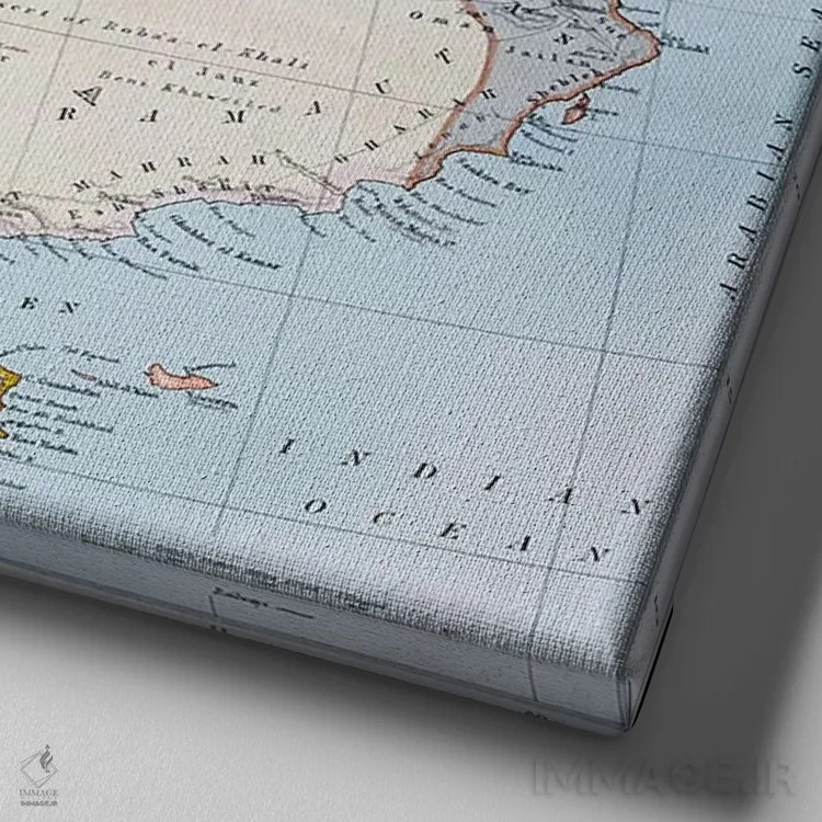تابلو نقشهٔ ترکیه و خاورمیانه و شاخ آفریقا، اطلس سیتیزن جهان، حدود ۱۸۹۹ اثر مکتب انگلیسی (سبک یا جنبش هنری) - نمای نزدیک بافت بوم