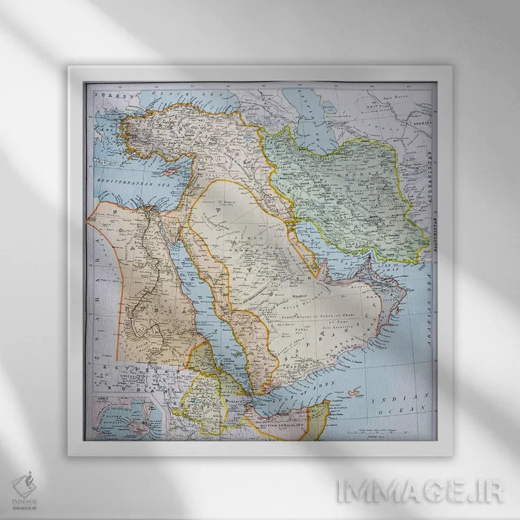 تابلو نقشهٔ ترکیه و خاورمیانه و شاخ آفریقا، اطلس سیتیزن جهان، حدود ۱۸۹۹ اثر مکتب انگلیسی (سبک یا جنبش هنری) - نمای قابدار سفید