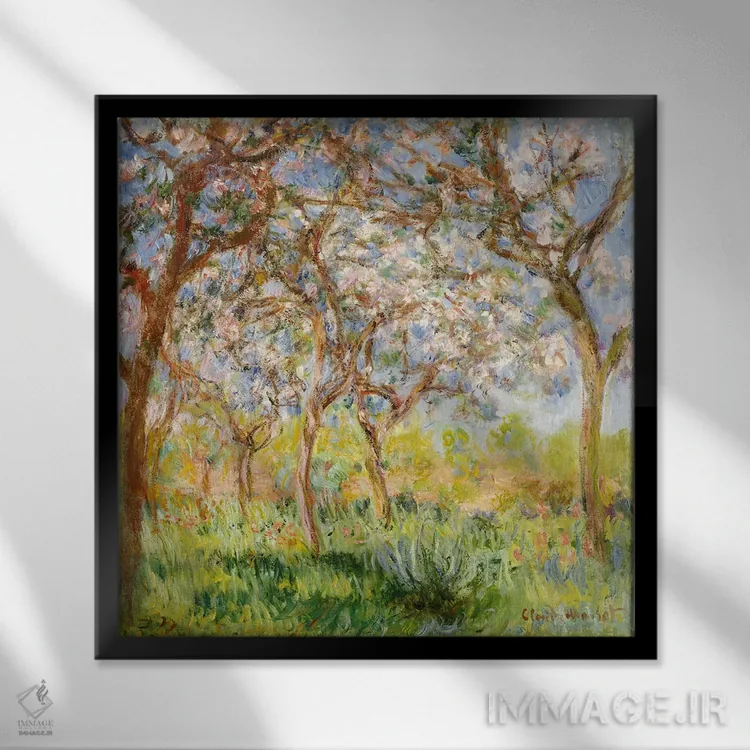 تابلو بهار در ژیورنی اثر کلود مونه (نقاش معروف فرانسوی) - نمای قابدار مشکی