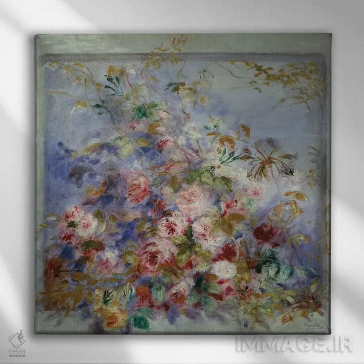 تابلو رزها در پنجره، ۱۸۷۹ اثر پیر-اوگوست رنوار - نمای روبهرو روی دیوار