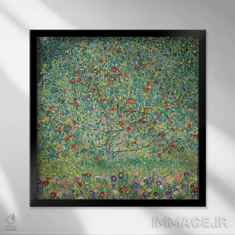 تابلو درخت سیب (آپلباوم)، ۱۹۱۲ اثر گوستاو کلیمت - نمای قابدار مشکی