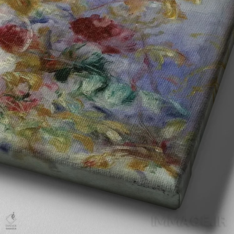 تابلو رزها در پنجره، ۱۸۷۹ اثر پیر-اوگوست رنوار - نمای نزدیک بافت بوم