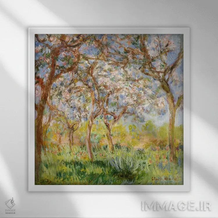 تابلو بهار در ژیورنی اثر کلود مونه (نقاش معروف فرانسوی) - نمای قابدار سفید