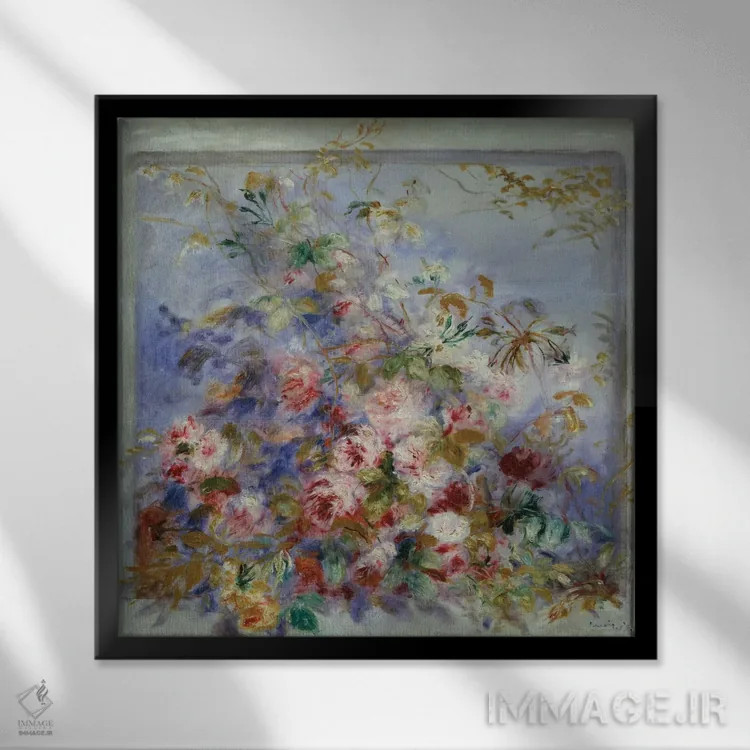 تابلو رزها در پنجره، ۱۸۷۹ اثر پیر-اوگوست رنوار - نمای قابدار مشکی