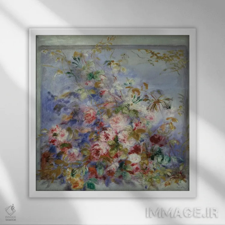 تابلو رزها در پنجره، ۱۸۷۹ اثر پیر-اوگوست رنوار - نمای قابدار سفید