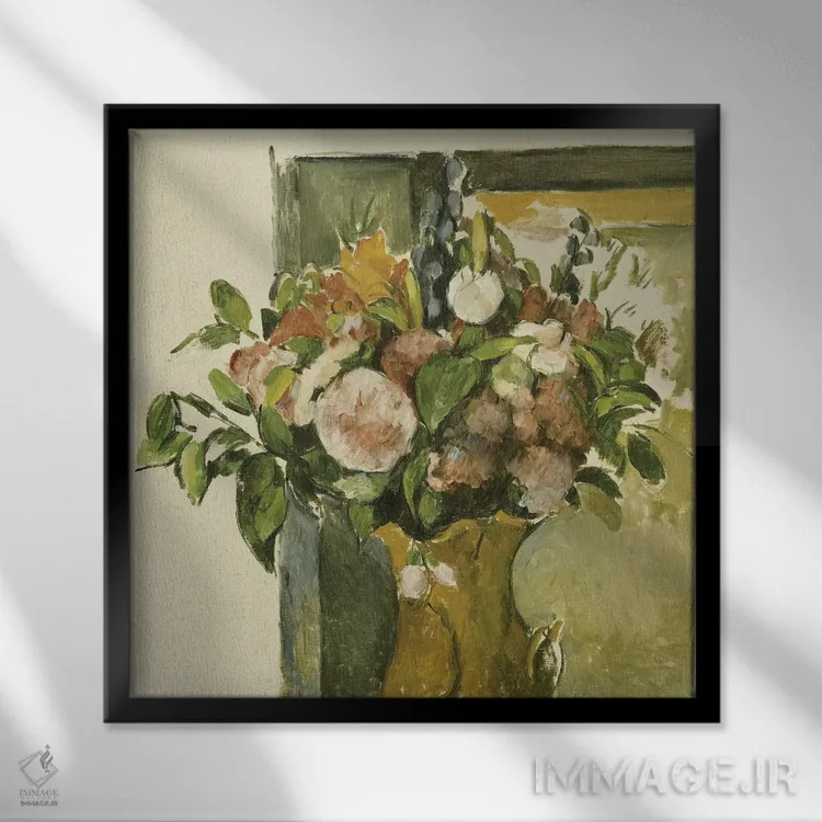 تابلو گلها در گلدان اثر پل سزان - نمای قابدار مشکی