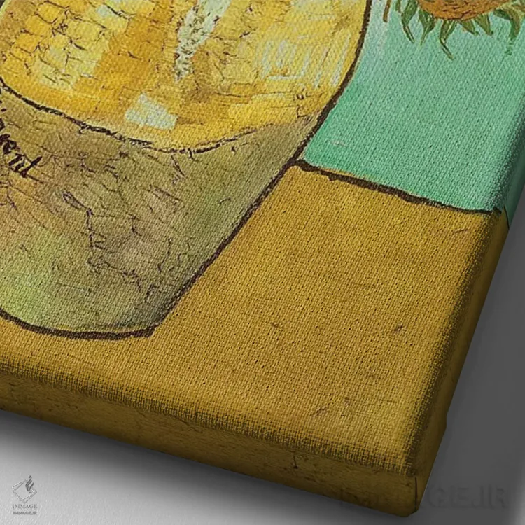 تابلو آفتابگردانها (نسخه سوم)، ۱۸۸۸ اثر ونسان ون گوگ (نقاش مشهور هلندی پستامپرسیونیسم) - نمای نزدیک بافت بوم