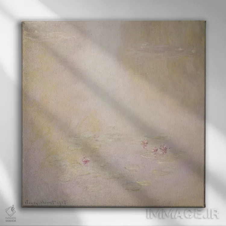 تابلو نیلوفرهای آبی، ژیورنی، ۱۹۰۸ اثر کلود مونه (نقاش معروف فرانسوی) - نمای روبهرو روی دیوار