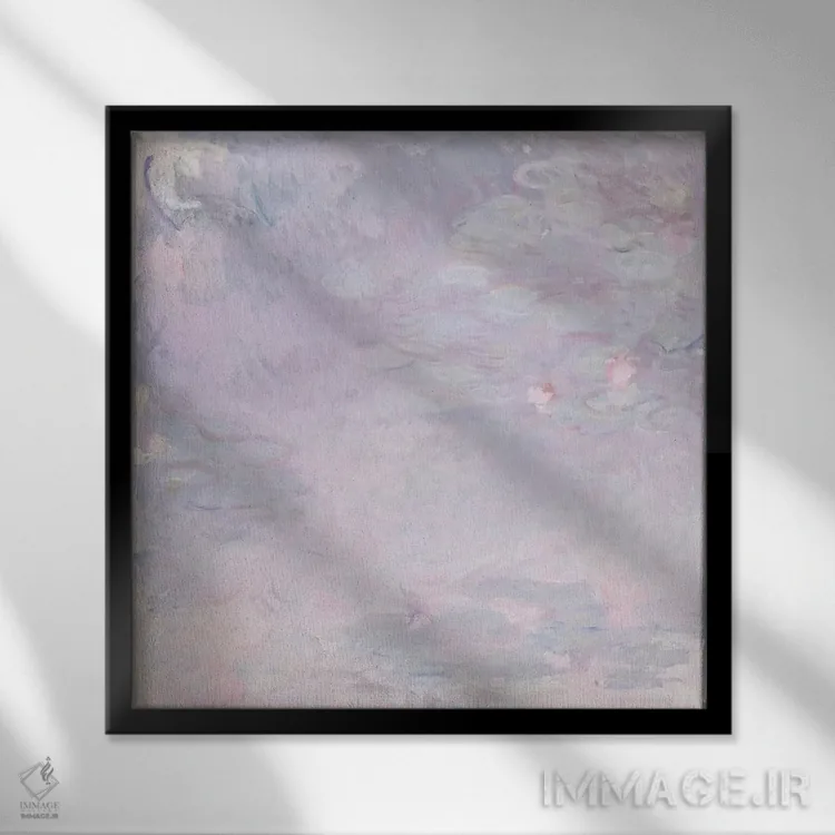 تابلو نیلوفرهای آبی کمرنگ، حدود ۱۹۱۷–۱۹۲۵ اثر کلود مونه (نقاش معروف فرانسوی) - نمای قابدار مشکی