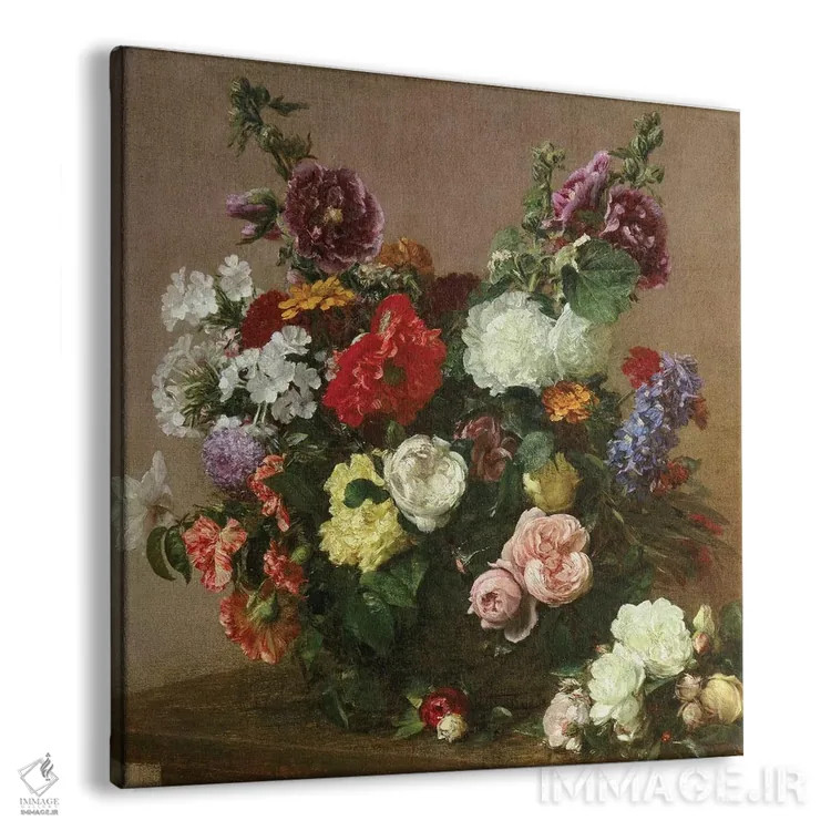 تابلو دستهگلی از گلهای مختلف، ۱۸۸۱ اثر اگناس آنری ژان تئودور فانتن-لاتور - نمای پرسپکتیو محصول
