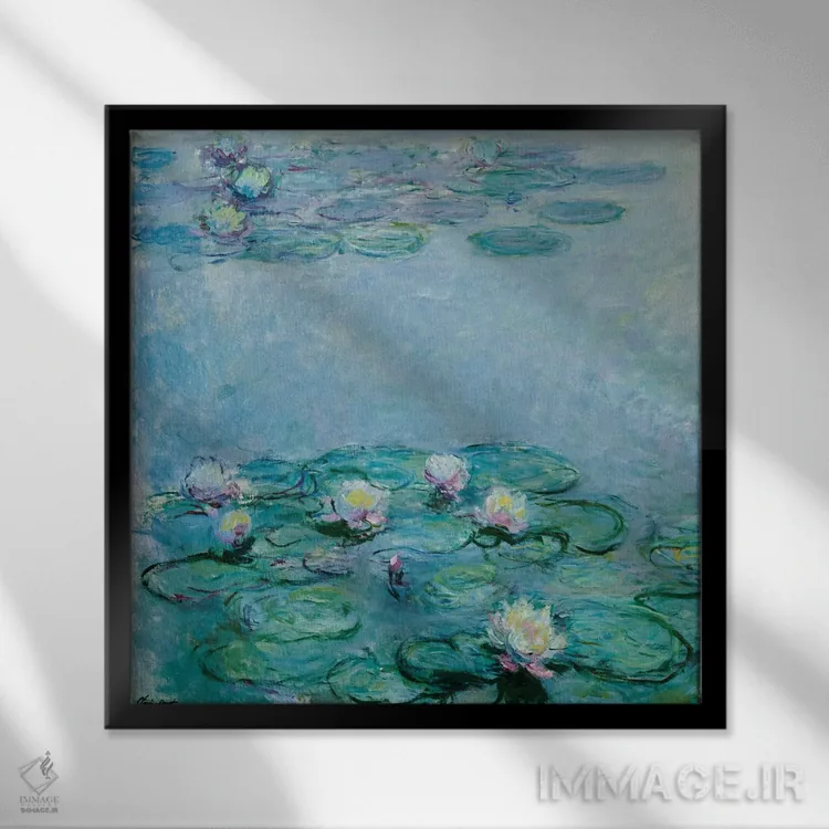 تابلو نیلوفرهای آبی اثر کلود مونه (نقاش معروف فرانسوی) - نمای قابدار مشکی
