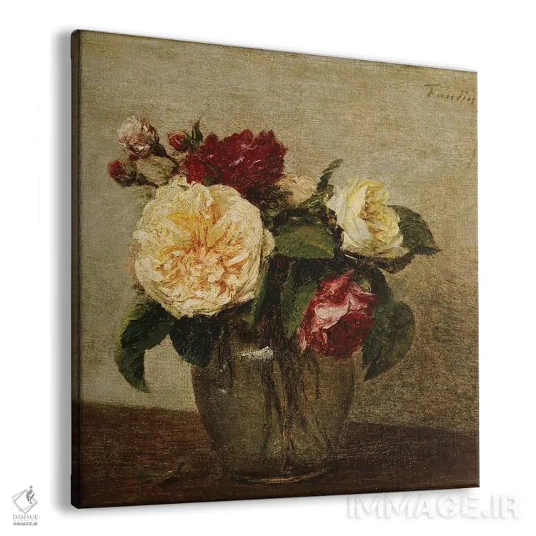 تابلو گلهای رز قرمز و زرد، ۱۸۷۹ اثر اگناس آنری ژان تئودور فانتن-لاتور - نمای پرسپکتیو محصول