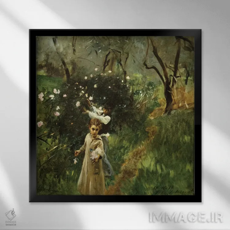 تابلو جمع کردن گلها در گرگومیش اثر جان سینگر سارجنت (نقاش پرتره آمریکایی) - نمای قابدار مشکی