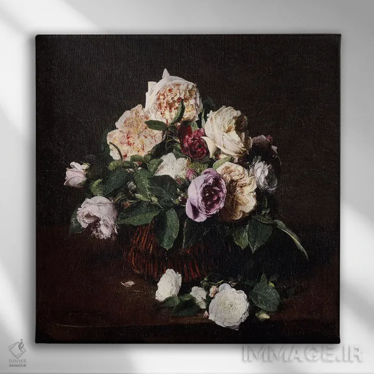 تابلو گلدان گل، ۱۸۷۶ اثر اگناس آنری ژان تئودور فانتن-لاتور - نمای روبهرو روی دیوار
