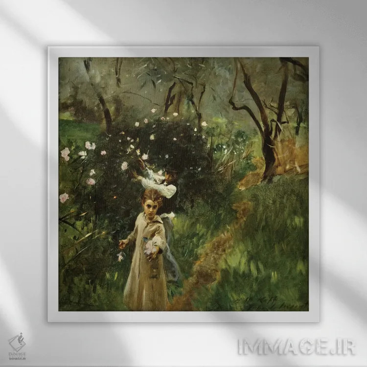 تابلو جمع کردن گلها در گرگومیش اثر جان سینگر سارجنت (نقاش پرتره آمریکایی) - نمای قابدار سفید