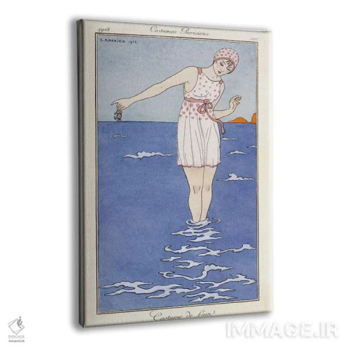 تابلو لباس پاریسی: لباس شنای ۱۹۱۳ (چاپ رنگی) اثر جورج باربیه (طراح و تصویرگر فرانسوی) - نمای پرسپکتیو محصول