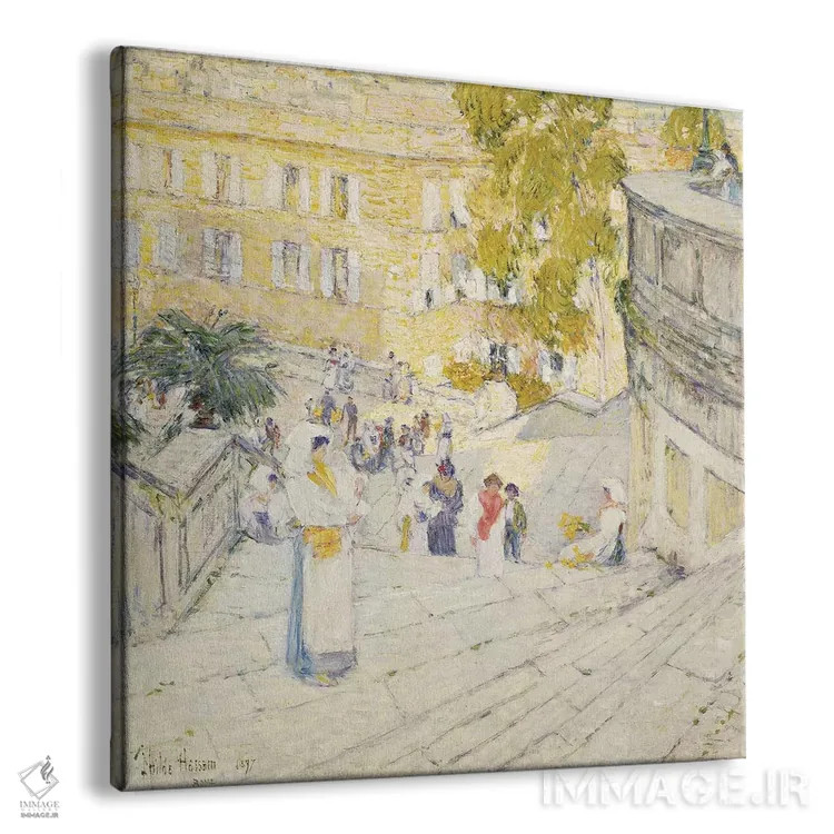 تابلو 1897,پلکان اسپانیایی رم، ۱۸۹۷ (محل تاریخی) اثر چایلد هسام (نقاش امپرسیونیست آمریکایی) - نمای پرسپکتیو محصول