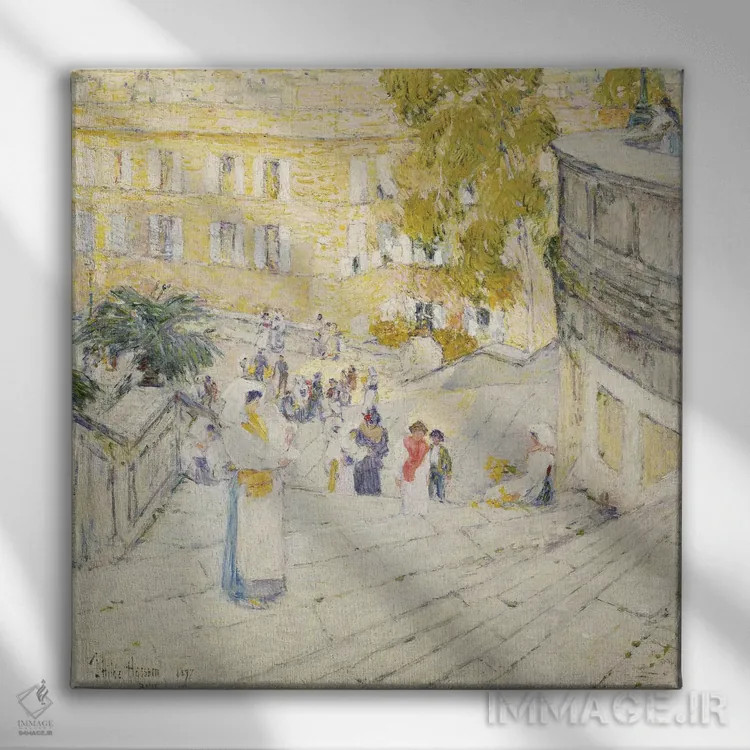 تابلو 1897,پلکان اسپانیایی رم، ۱۸۹۷ (محل تاریخی) اثر چایلد هسام (نقاش امپرسیونیست آمریکایی) - نمای روبهرو روی دیوار