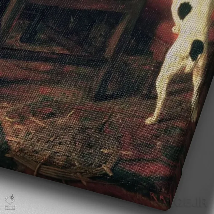 تابلو 1896,پرسش محتاطانه: مزاحم من در آکادمی سلطنتی نشوید، ۱۸۹۶ اثر روپرت آرتور دنت - نمای نزدیک بافت بوم