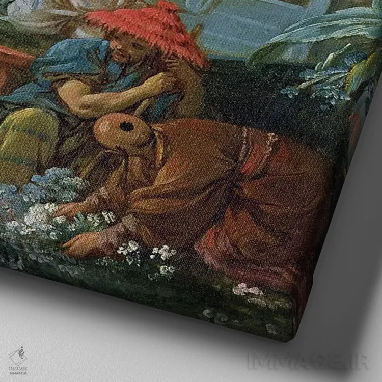 تابلو c.1742,باغ چینی، حدود ۱۷۴۲ (نقاشی از باغ چینی) اثر فرانسوا بوشه (نقاش فرانسوی سبک روکوکو) - نمای نزدیک بافت بوم