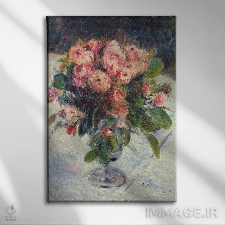 تابلو c.1890,رزهای خزهای، حدود ۱۸۹۰ اثر پیر-اوگوست رنوار - نمای روبهرو روی دیوار