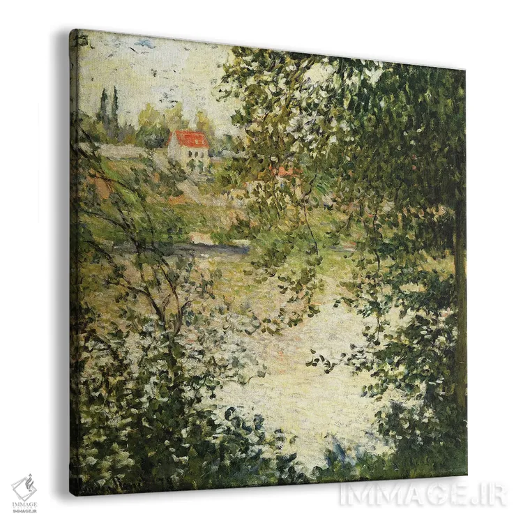 تابلو Ile de la Grande Jatte), 1878,منظره‌ای از میان درختان جزیره گراند ژات، ۱۸۷۸ اثر کلود مونه (نقاش معروف فرانسوی) - نمای پرسپکتیو محصول