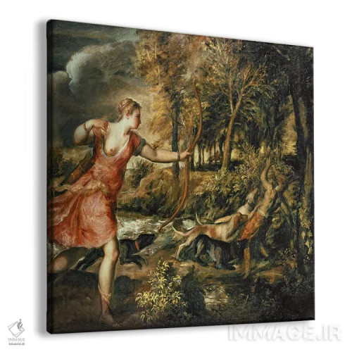 تابلو c.1565,مرگ آکتائون، حدود ۱۵۶۵ (اسطوره یونانی) اثر تیتیان (نقاش ایتالیایی رنسانس) - نمای پرسپکتیو محصول