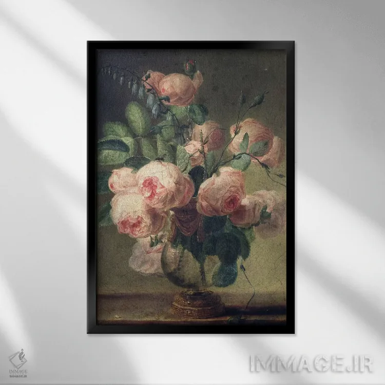 تابلو گلدان گل اثر پیر-ژوزف ردوت - نمای قابدار مشکی